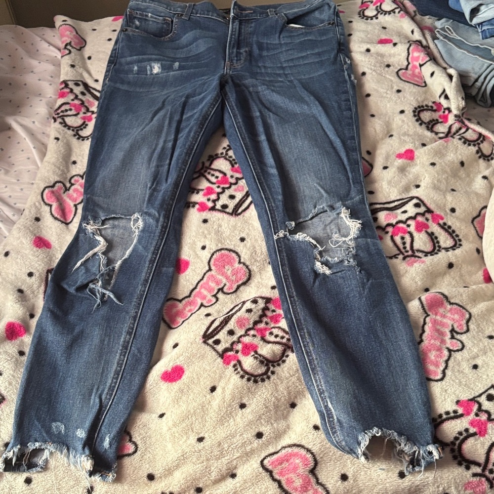 Express Women's Ripped Blue Skinny Jeans